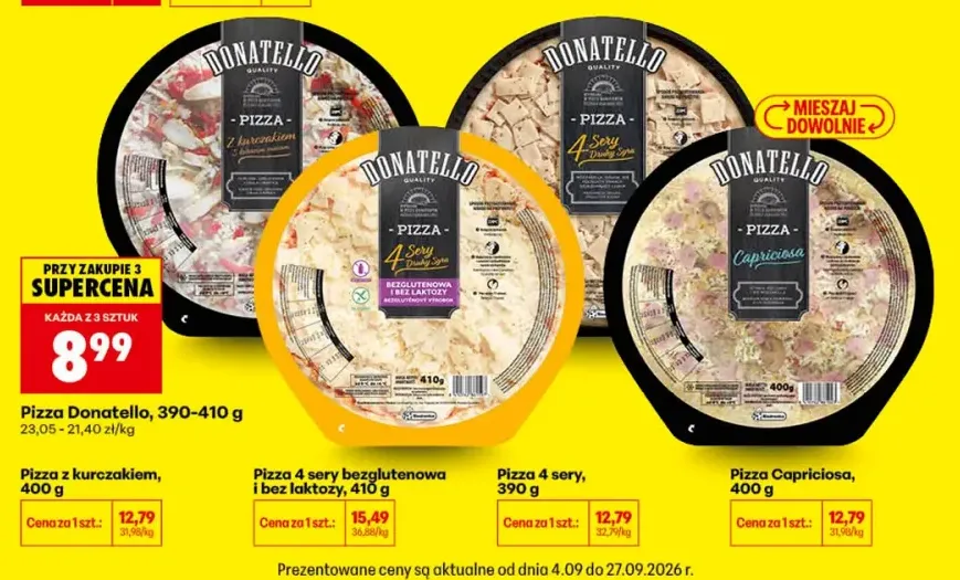 Pizza 4 sery bezglutenowa i bez laktozy Donatello +3 warianty