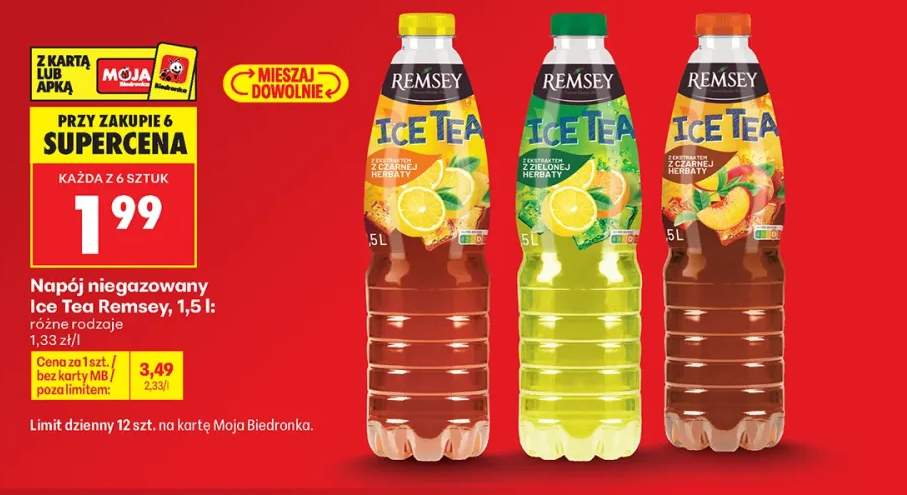 Napój niegazowany Ice Tea z ekstraktem z czarnej herbaty cytryna Remsey +2 warianty