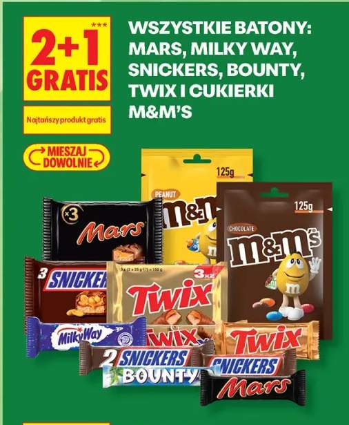 Batony Mars, Milky Way, Snickers, Bounty, Twix i cukierki M & M's +7 wariantów