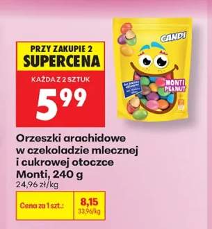 Orzeszki arachidowe w czekoladzie mlecznej i cukrowej otoczce Monti Candi