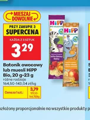 Batonik owocowy Jabłka-Banany-Maliny HiPP Bio +1 wariant