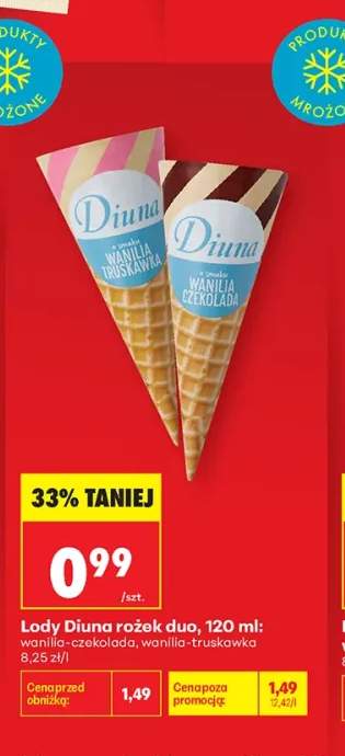 Lody Diuna rożek duo wanilia-czekolada +1 wariant