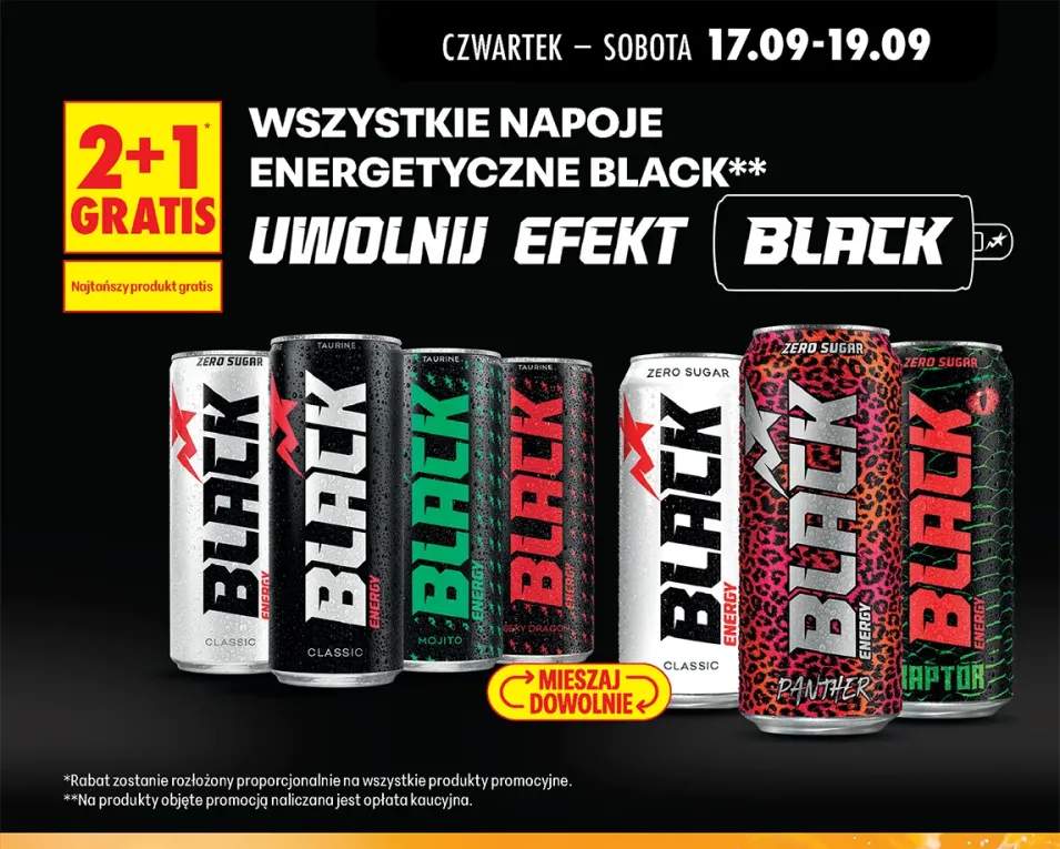 Napoje energetyczne Black +6 wariantów