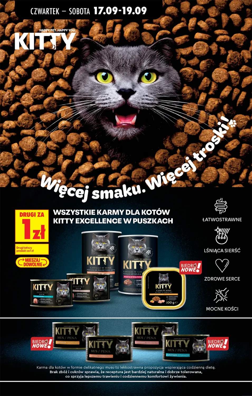 Karmy dla kotów Kitty Excellence w puszkach +9 wariantów