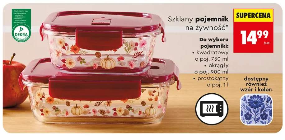 Szklany pojemnik na żywność kwadratowy 750 ml +2 warianty
