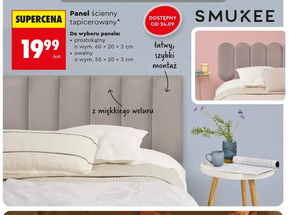 Panel ścienny tapicerowany owalny 50x20x3 cm Smukee +1 wariant
