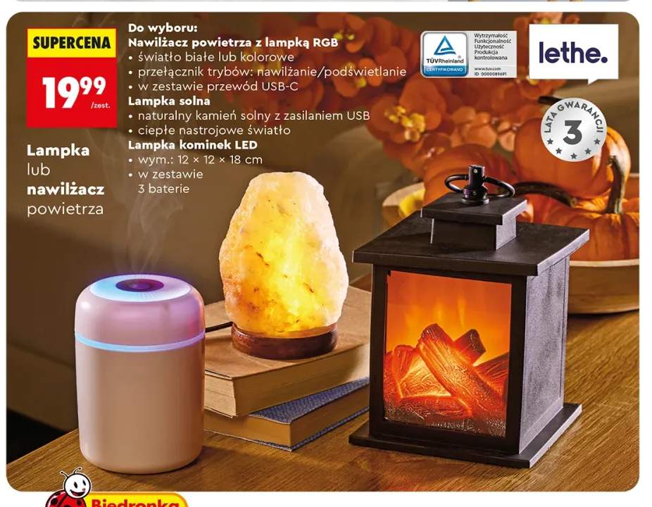 Nawilżacz powietrza z lampką RGB Lethe. +2 warianty