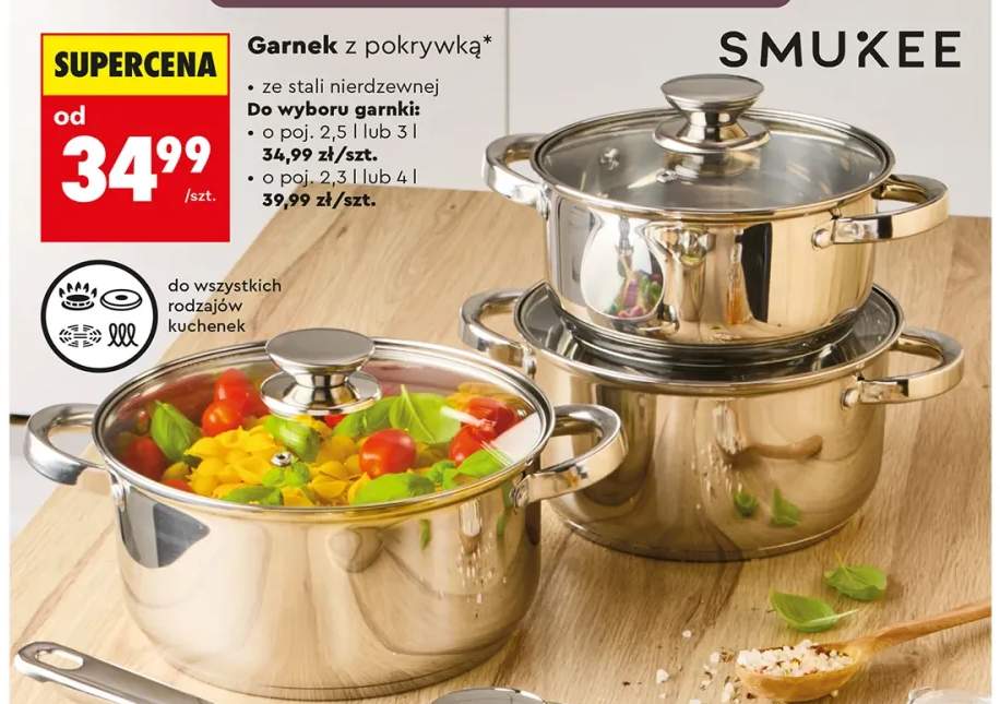 Garnek z pokrywką ze stali nierdzewnej 3 l Smukee +3 warianty