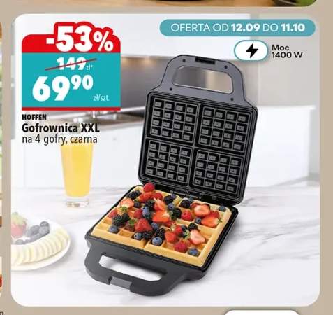 Gofrownica Xxl na 4 gofry czarna Hoffen