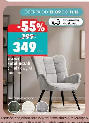 Fotel uszak z metalowymi nogami Vilandy