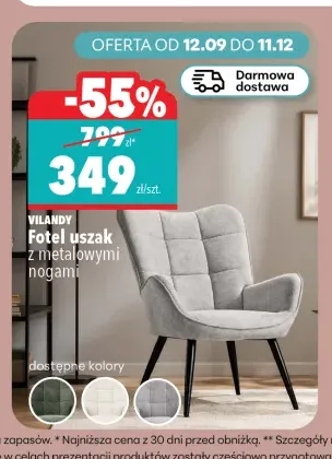 Fotel uszak z metalowymi nogami Vilandy