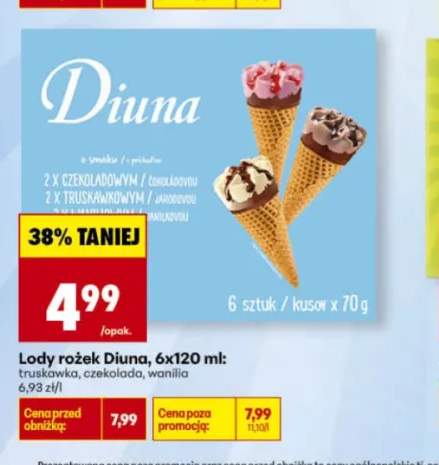 Lody rożek Diuna truskawka 6-pak +2 warianty