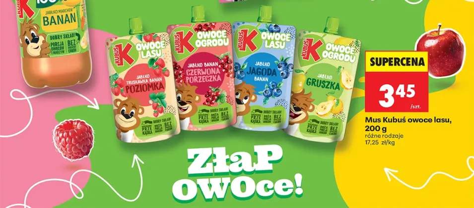 Mus Kubuś Owoce Lasu jabłko truskawka banan poziomka +3 warianty