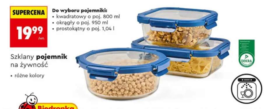 Szklany pojemnik na żywność kwadratowy 800 ml +2 warianty