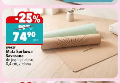 Mata korkowa Savasana do jogi i pilatesu 0,4 cm zielona Spokey