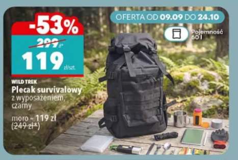 Plecak survivalowy z wyposażeniem czarny Wild Trek +1 wariant