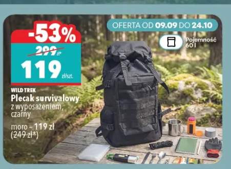 Plecak survivalowy z wyposażeniem moro Wild Trek +1 wariant