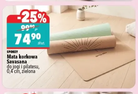 Mata korkowa Savasana do jogi i pilatesu 0,4 cm zielona Spokey