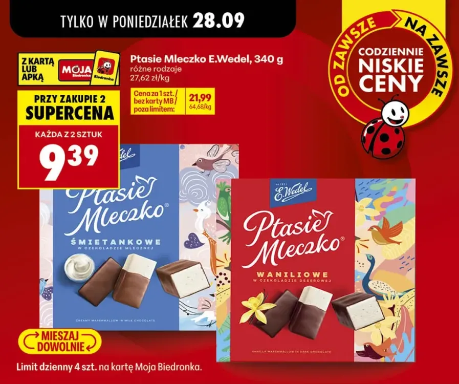 Ptasie Mleczko śmietankowe w czekoladzie mlecznej E.Wedel +1 wariant