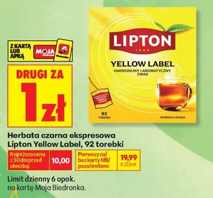 Herbata czarna ekspresowa Lipton Yellow Label