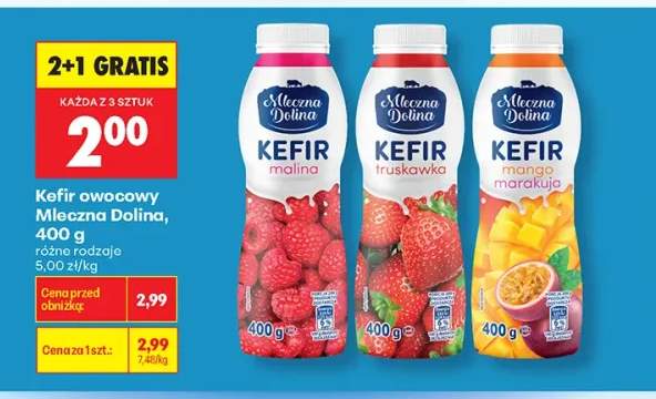 Kefir owocowy Mleczna Dolina malina +2 warianty