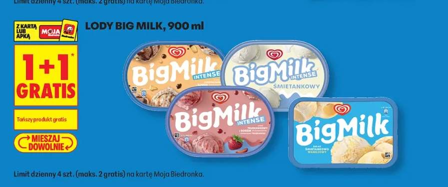 Lody Big Milk Intense ciasteczkowy +3 warianty