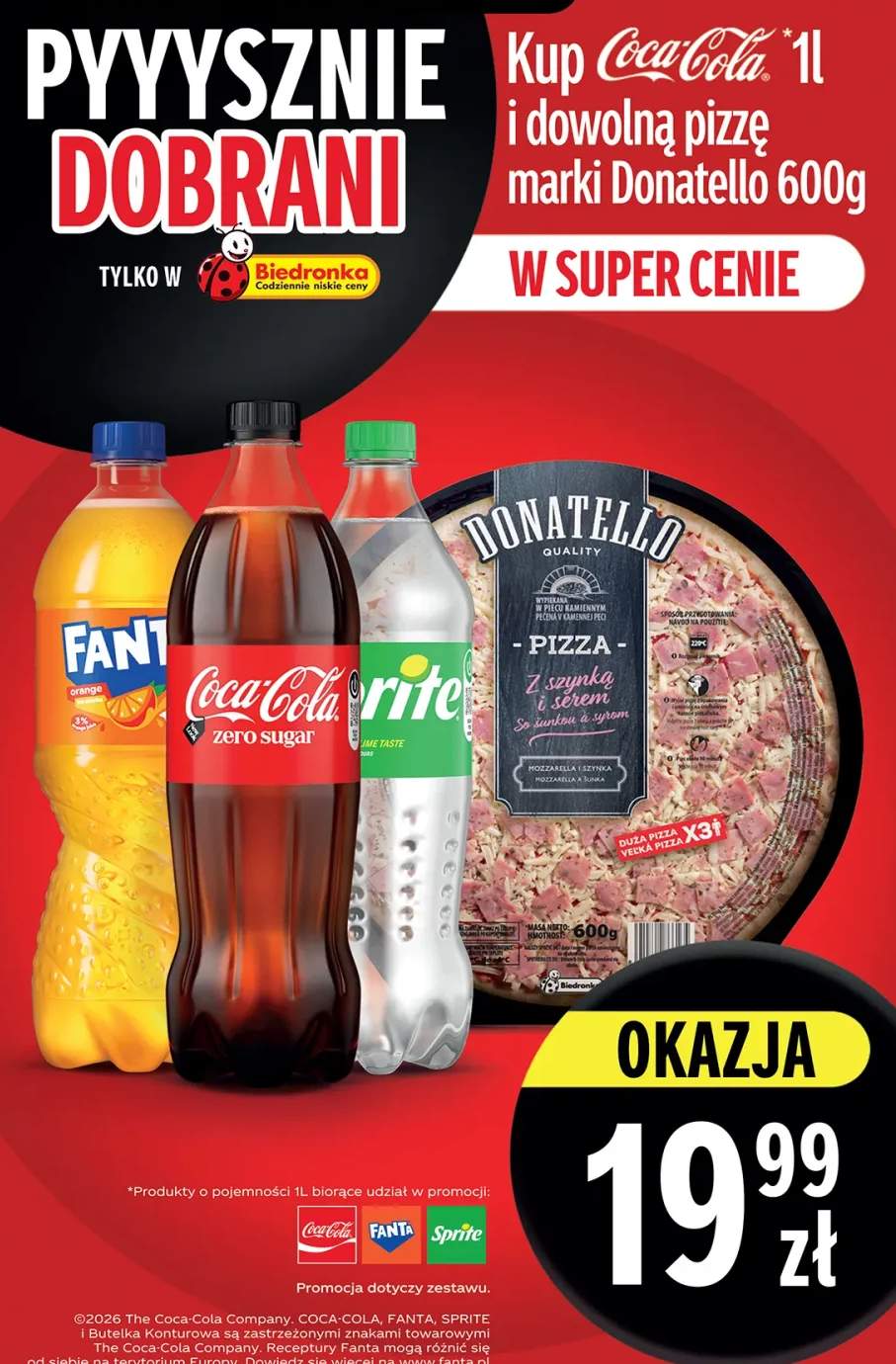 Zestaw napój gazowany Coca-Cola + pizza Donatello