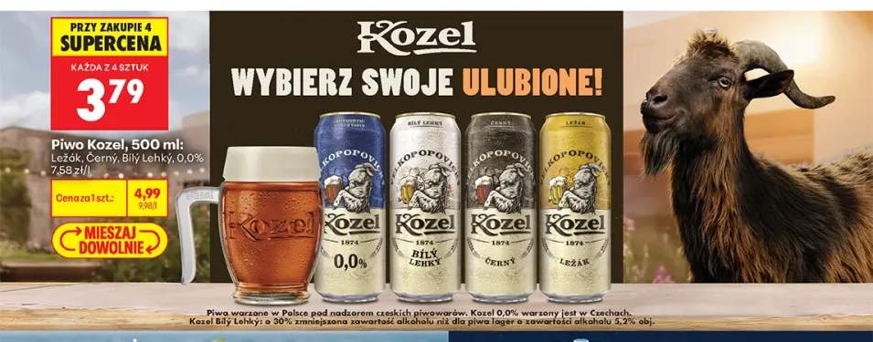 Piwo Kozel Ležák +3 warianty