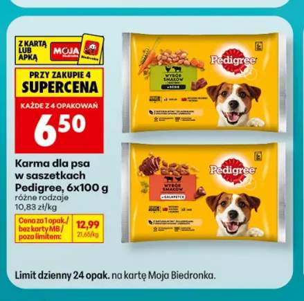 Karma dla psa w saszetkach Pedigree wybór smaków w galaretce 6-pak 100 g +1 wariant
