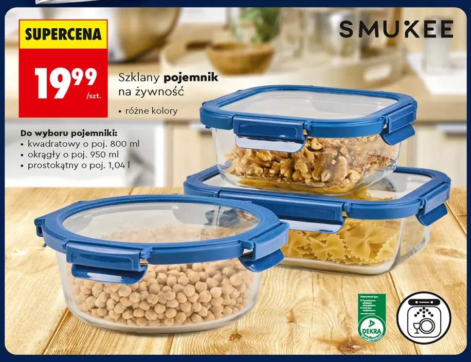 Szklany pojemnik na żywność prostokątny o poj. 1,04 l Smukee +2 warianty