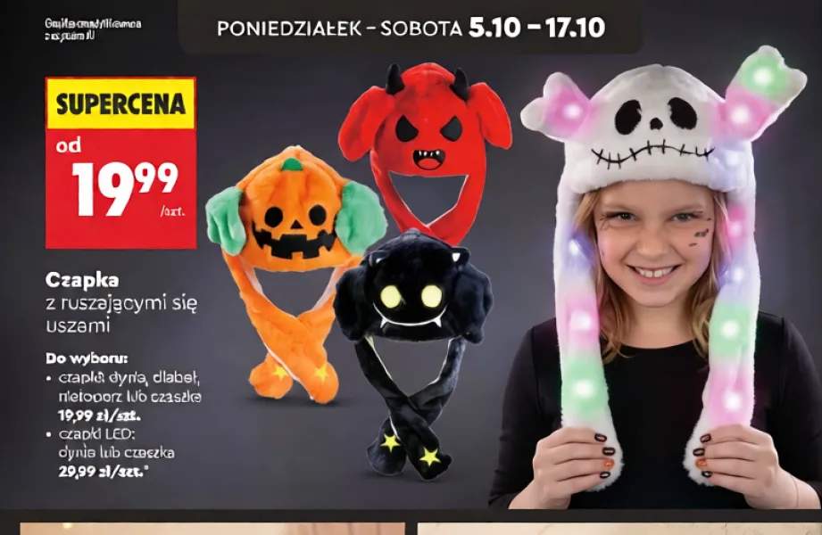 Czapka z ruszającymi się uszami dynia +5 wariantów
