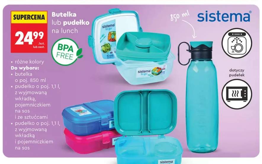 Butelka na lunch 850 ml Sistema +2 warianty
