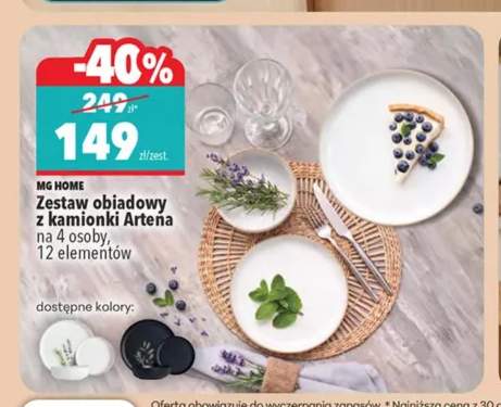 Zestaw obiadowy z kamionki Artena na 4 osoby 12 elementów Mg Home