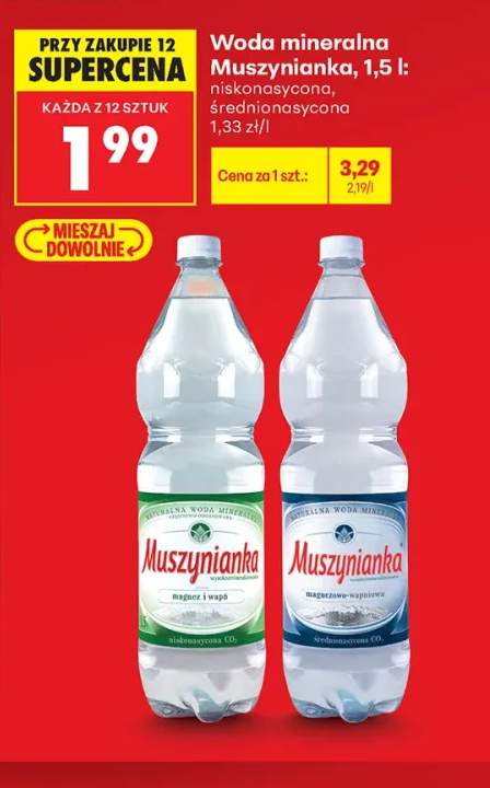 Woda mineralna gazowana Muszynianka niskonasycona +1 wariant