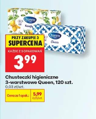 Chusteczki higieniczne 3-warstwowe Queen