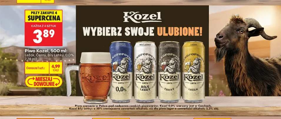 Piwo Kozel Ležák +3 warianty