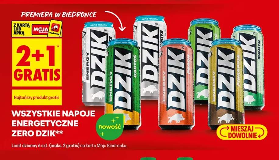 Napoje energetyczne Zero Dzik +6 wariantów