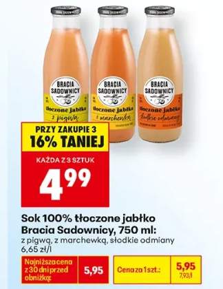 Sok tłoczone jabłko z pigwą Bracia Sadownicy 100% +2 warianty