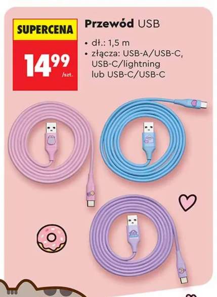 Przewód USB USB-A/USB-C 1,5 m Pusheen +2 warianty