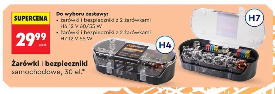 Żarówki i bezpieczniki samochodowe z 2 żarówkami H4 30 el. Gt Max +1 wariant