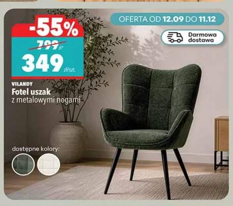 Fotel uszak z metalowymi nogami Vilandy