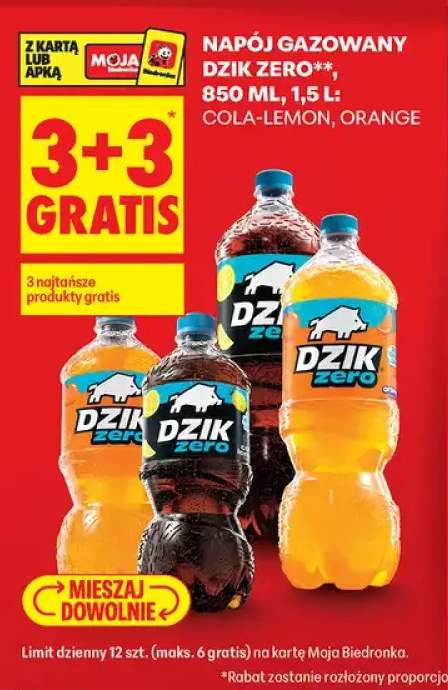 Napój gazowany Dzik Zero orange +1 wariant
