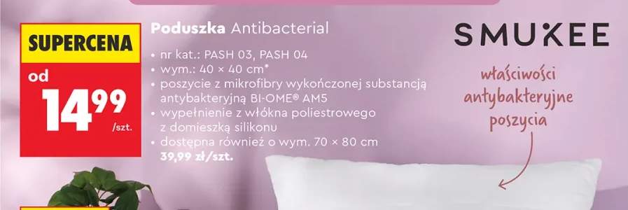 Poduszka Antibacterial Smukee 40x40 cm +1 wariant