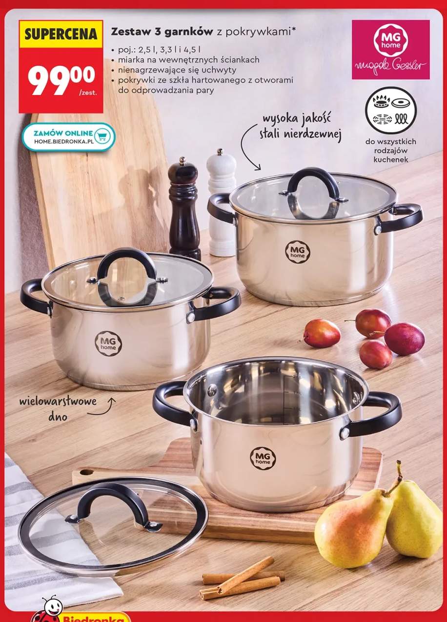 Zestaw 3 garnków z pokrywkami Mg Home