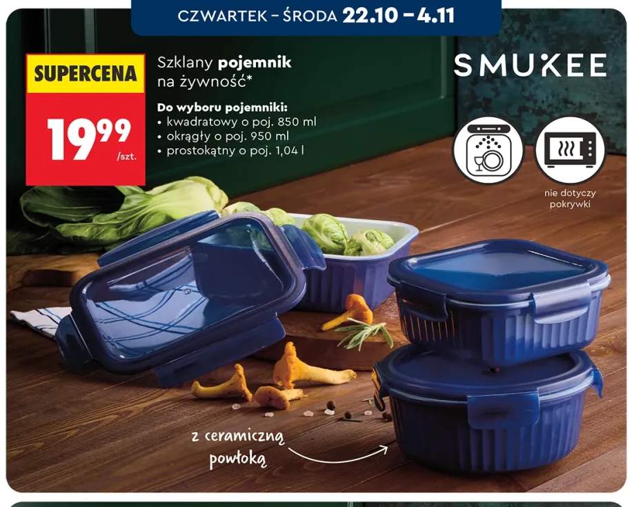 Szklany pojemnik na żywność kwadratowy o poj. 850 ml Smukee +2 warianty