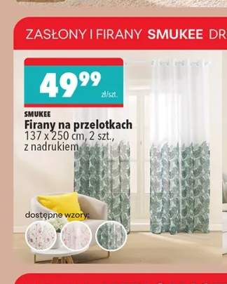 Firany na przelotkach 137x250 cm z nadrukiem Smukee 2-pak