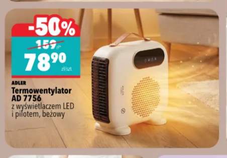 Termowentylator Ad 7756 z wyświetlaczem LED i pilotem beżowy Adler