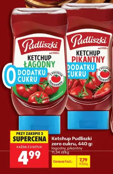 Ketchup Pudliszki zero cukru łagodny +1 wariant