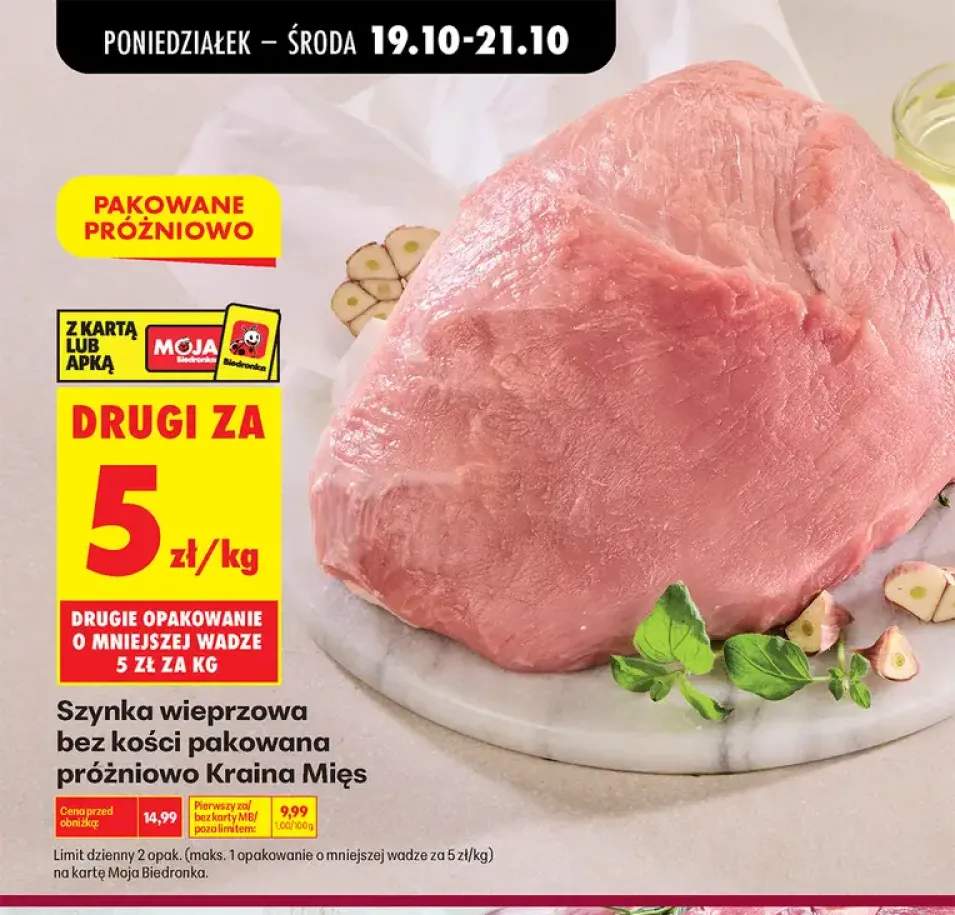 Szynka wieprzowa bez kości pakowana próżniowo Kraina Mięs