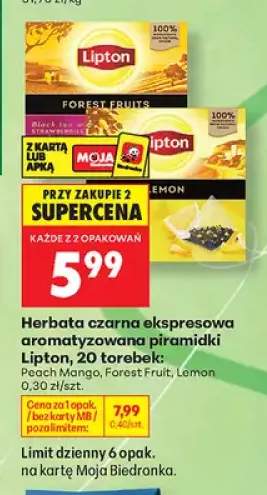 Herbata czarna ekspresowa aromatyzowana piramidki Lipton Peach Mango +2 warianty